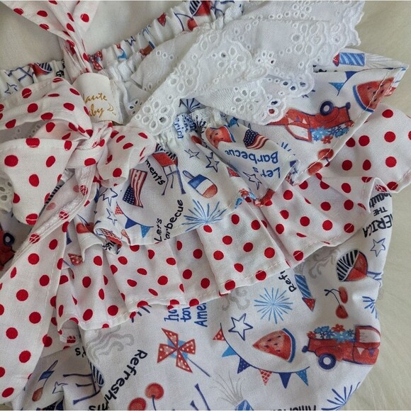 NWT Haute Baby Stars and Stripes Sunsuit Playsuit ruffles 6-9 months - Picture 6 of 6